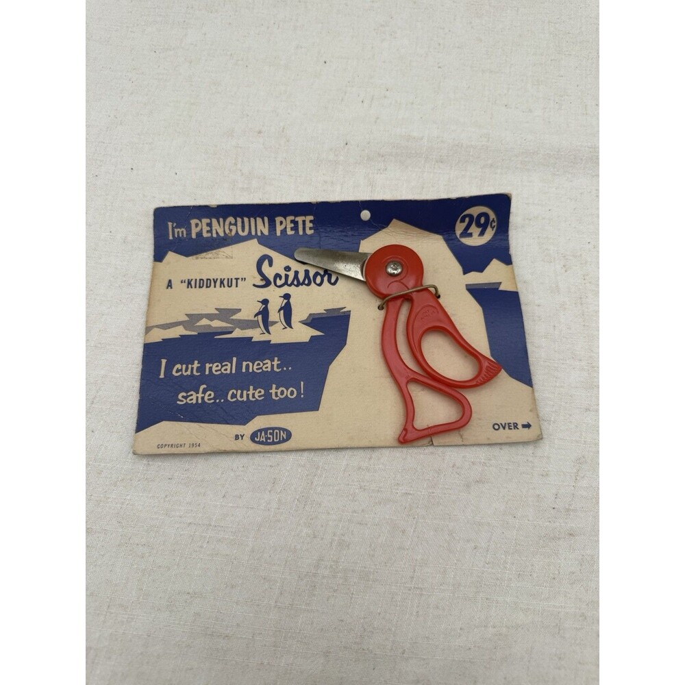 Vintage 1954 Penguin Pete KiddyKut Scissors JA-SON Child Safety w Card